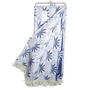 Docofil Floral Oversize Reversible Soft Throw Blanket Blue Cotton Blend Portugal